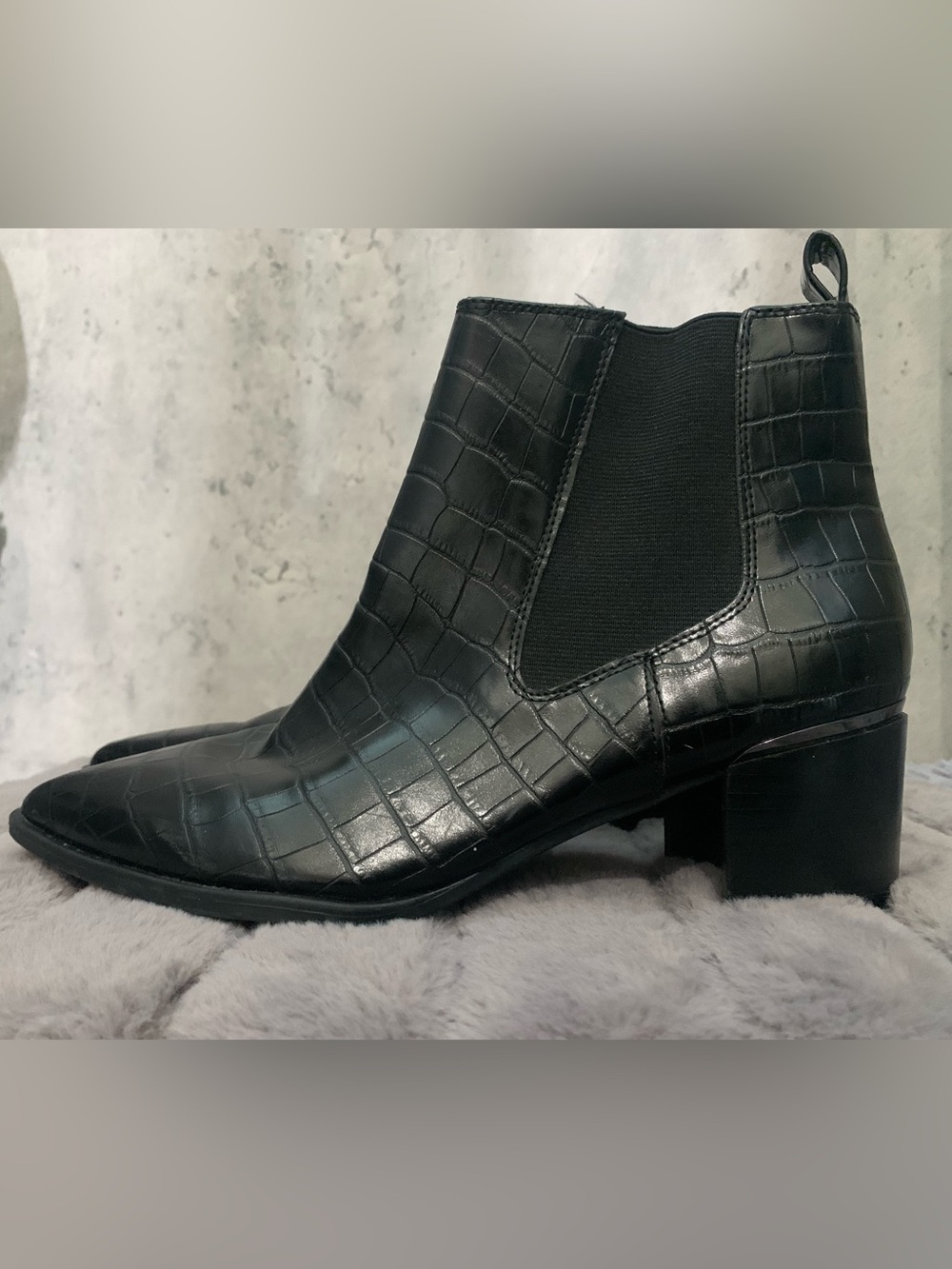 Nine West Black Croc-Embossed Chelsea Ankle Boots - Women's